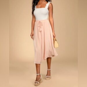 Lulu's Cream and Pink Midi Skirt